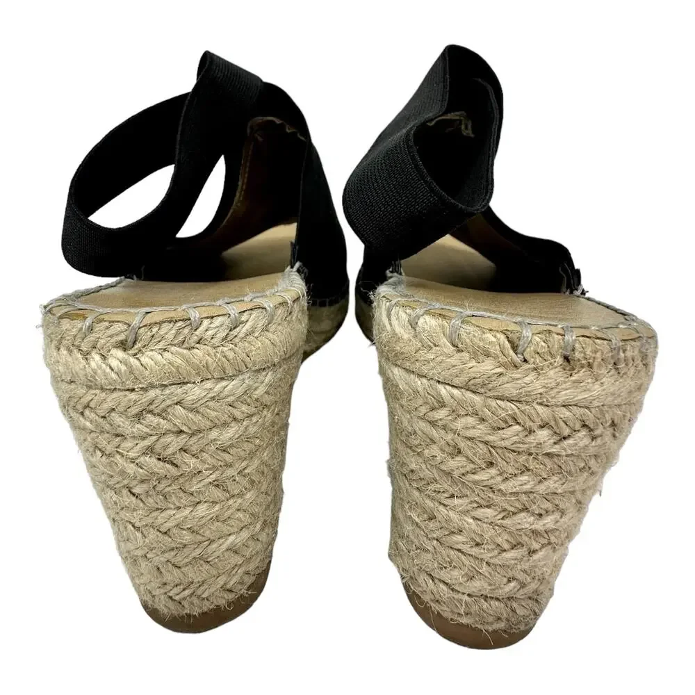 Adrienne Vittadini CALLA Espadrille Wedge Sandals Womens 10M Black Chunky Boho